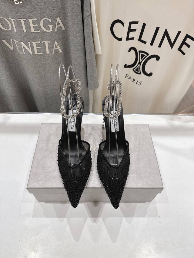 High-Heeled Sandals With Rhinestones, Original Last, Perfect Lines, Simple And E
