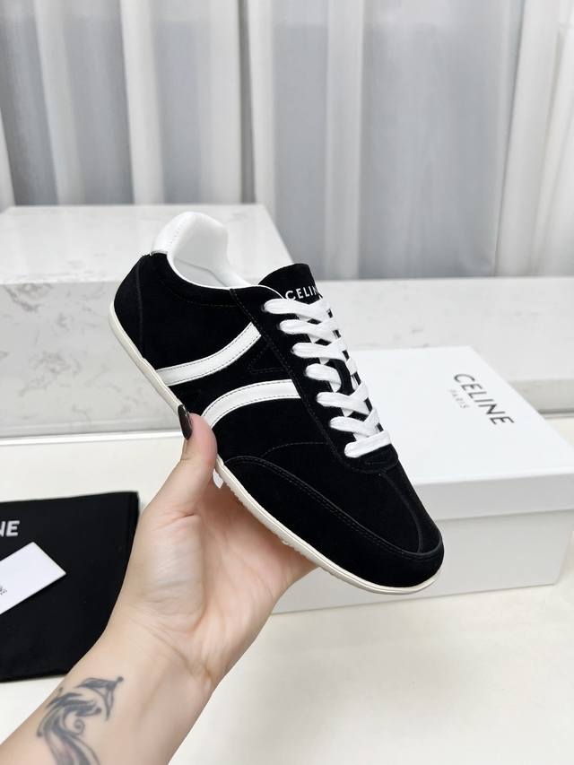 Celine Couple's Edition 35-45 Jogger Triomphe Logo Calf Leather, Calf Suede Low-