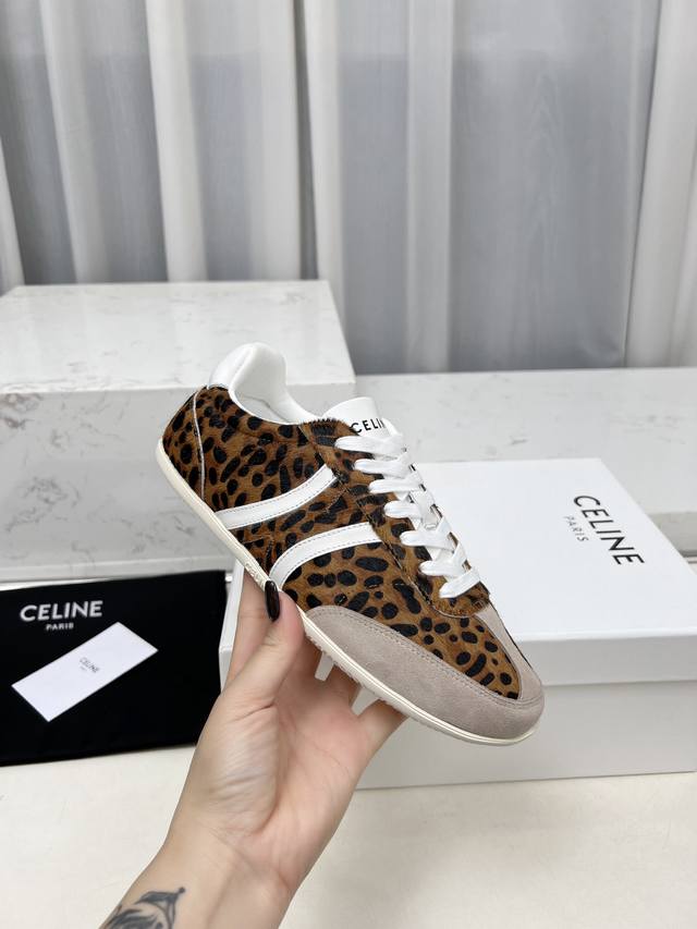 Celine Couple's Edition 35-45 Jogger Triomphe Logo Cowhide Leather And Suede Low