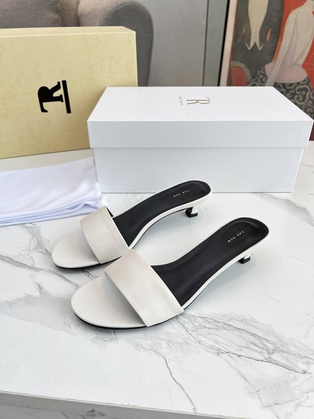 High-Quality Factory-Direct The Row Calf Leather Single-Strap Kitten-Heel Slippe