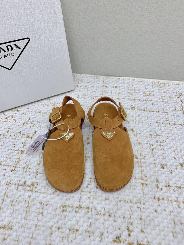 Factory-Direct High-End Prada 25 New Style Pointed-Toe Birkenstock-Style Sandals