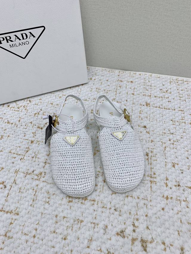 Factory-Made High-End Version Prada 25 New Roman-Woven Toe-Covered Sandals Sold