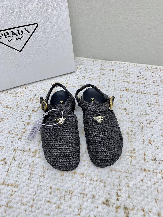 Factory-Made High-End Version Prada 25 New Model Roman-Woven Toe-Covering Sandal