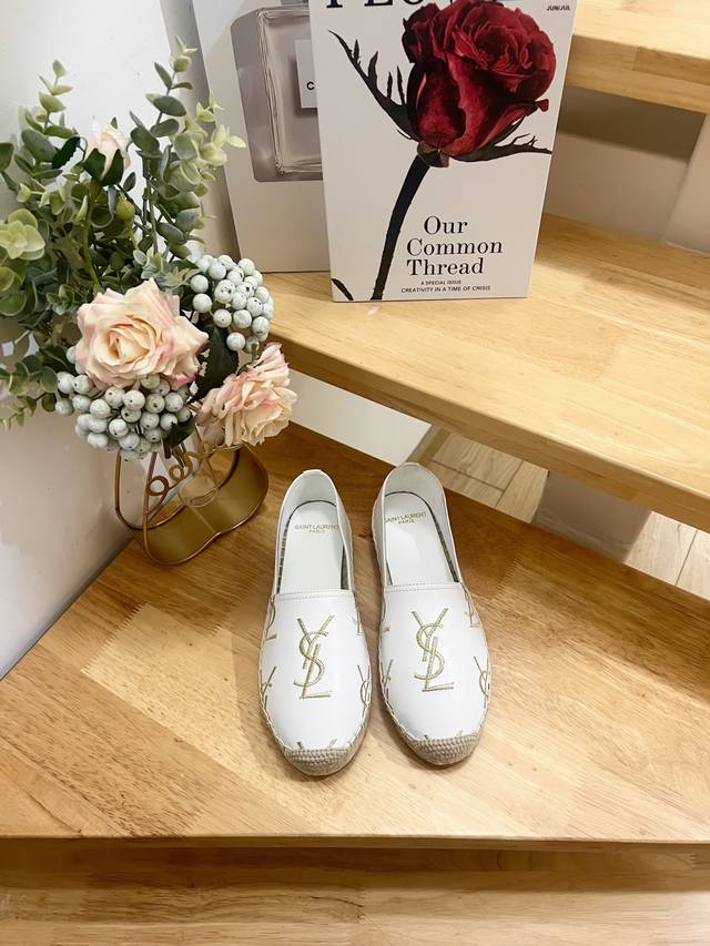 Women's Saint Laurent Logo Fisherman Shoes Ysl Logo, Hemp Rope Midsole And Insol