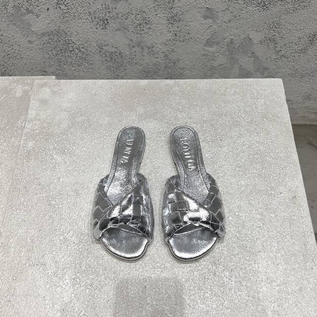 Bottega Venet* The Latest And Most Classic Kitten-Heel Sandals! Twisted Woven St