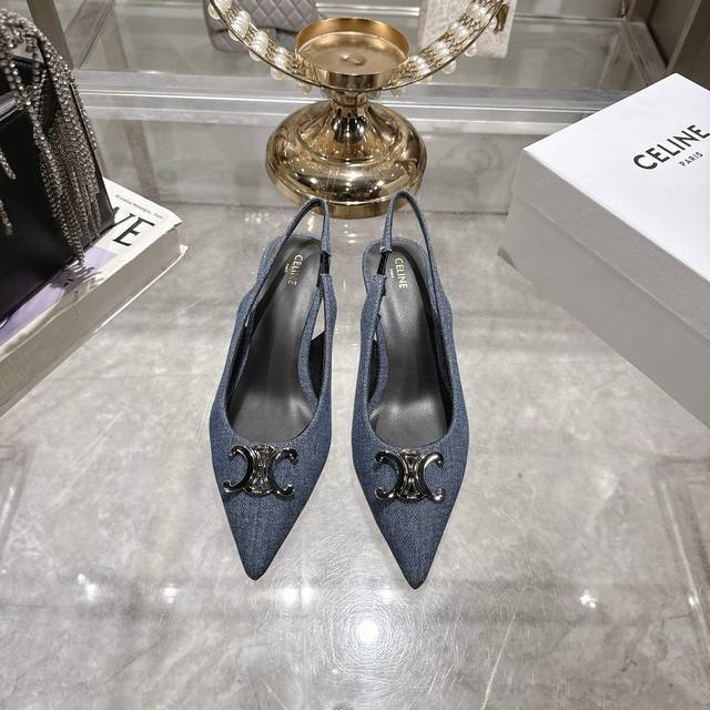 Factory-Direct Celine 2025 New Color And Design Arc De Triomphe Kitten-Heel Sand