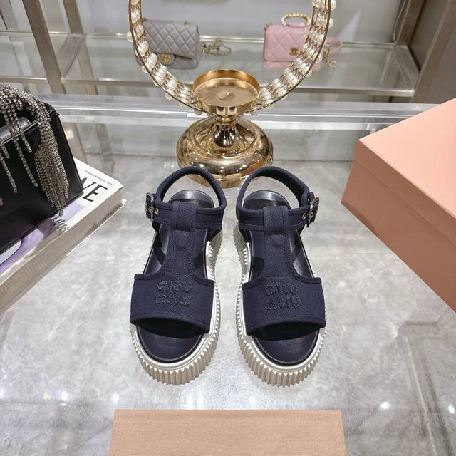 Factory-Direct Miu Miu 25Ss Spring/Summer New Arrival Platform Thick-Soled Canva