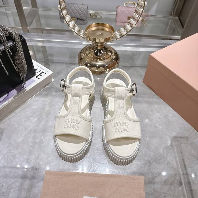 Factory Miu Miu 25Ss Spring/Summer New Arrival Platform Thick Sole Canvas Roman