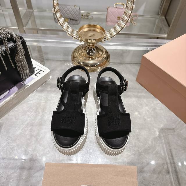 Factory Miu Miu 25Ss Spring/Summer New Arrival Platform Thick Sole Canvas Roman