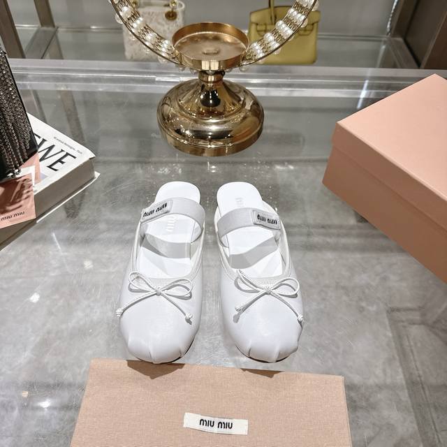 Factory-Direct Miu Miu 2025 Spring/Summer Bow-Tie Toe-Covered Slippers New Arriv
