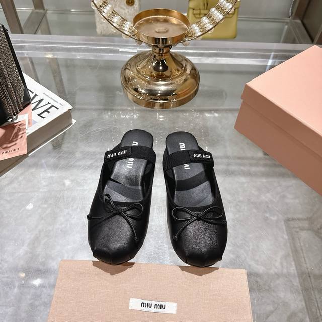 Factory-Direct Miu Miu 2025 Spring/Summer Bow-Knot Toe-Covered Slippers New Arri