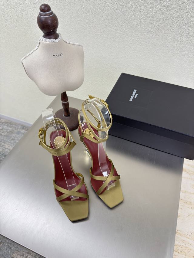 Ysl High-Heeled Roman Sandals, Classic Export Design, Yvette Saint Laurent Logo,