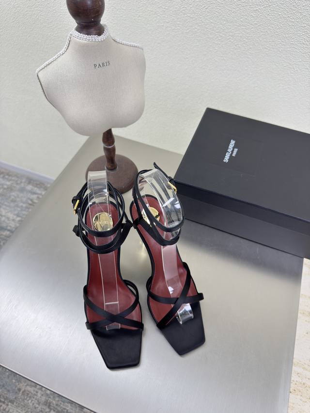 Ysl High-Heeled Roman Sandals, Classic Export Design, Yvette Saint Laurent Logo,