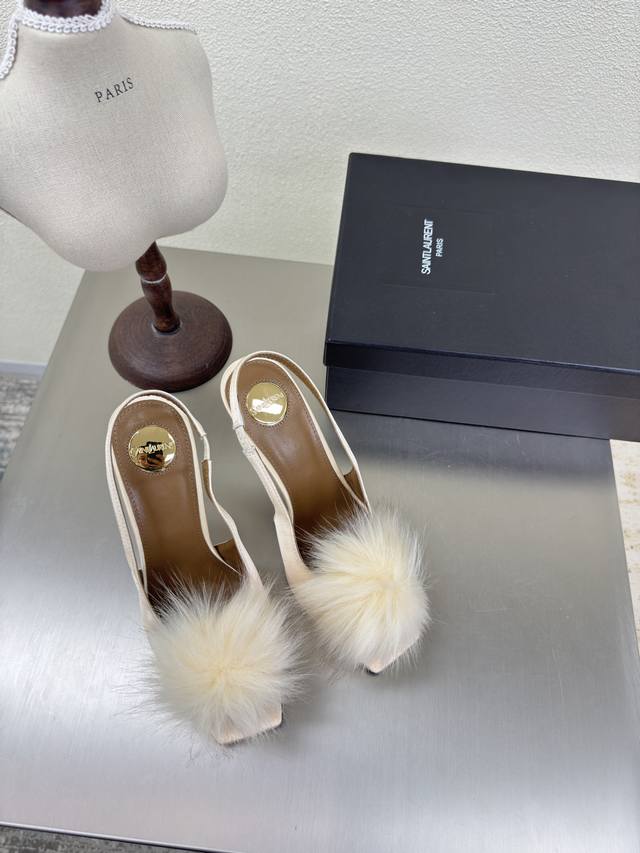Ysl High Heels With Fur Pom-Poms, Export Classic Yvette Saint Laurent Logo, Ivor