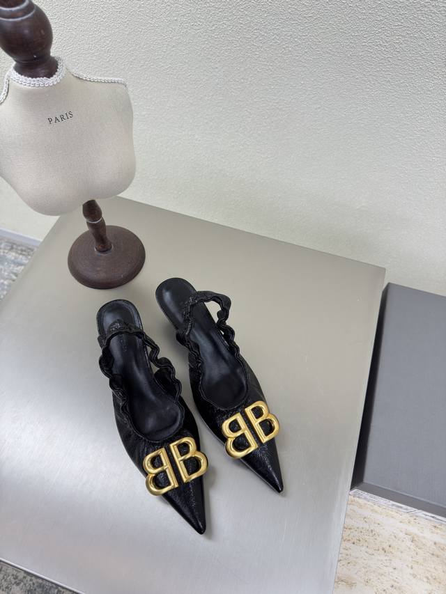 Classic Double B Back Open Pointed Toe Balenciaga Paris Stomper Derby Black This