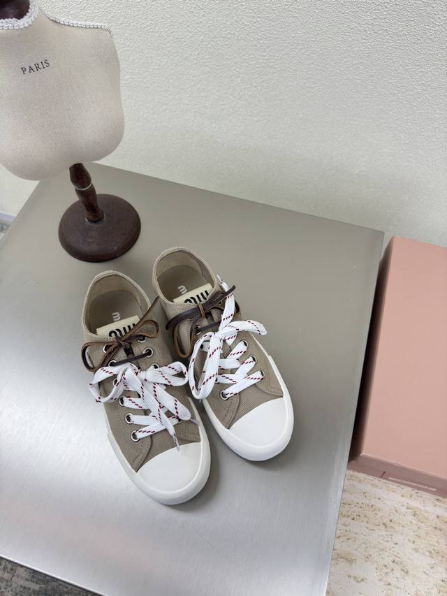Miu Miu Canvas Skate Shoes, Washed Canvas, Side Logo, Authentic, Flat Sole Desig