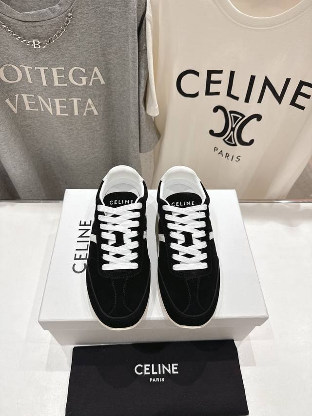 High-End Version, Celine*Seline 2025Ss New Logo Lace-Up Casual Sneakers, White S
