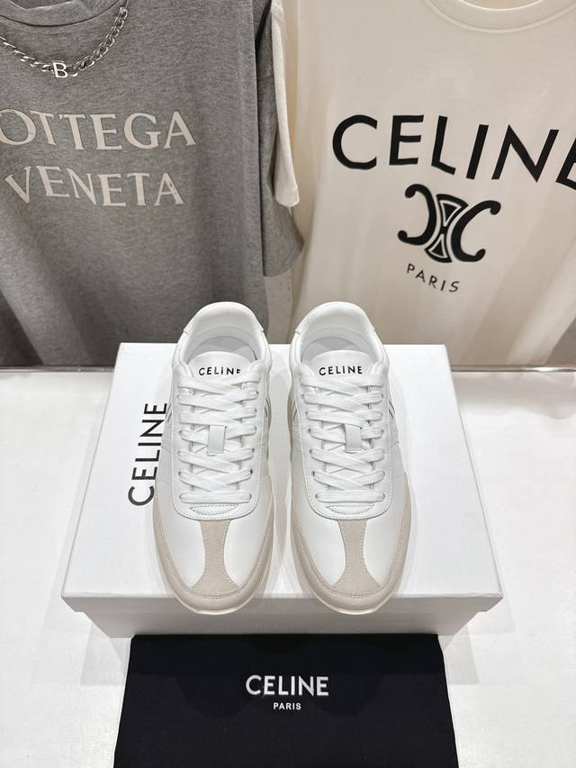 High-End Version, Celine*Seline 2025 Ss New Logo Lace-Up Casual Sneakers, White