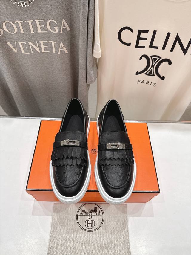 High-End Version, Factory-Direct Herm S H-Line 25Ss New Fringed Casual Loafers C
