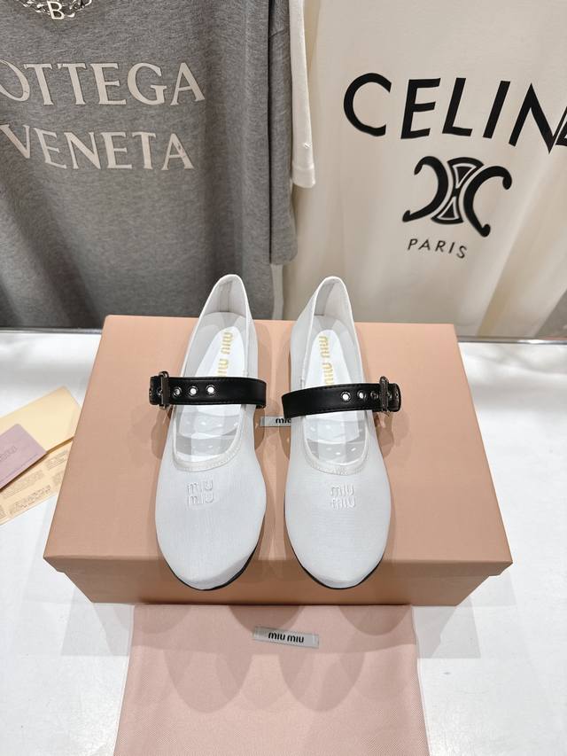 High-Quality Version, Miu Miu 25Ss New Slip-On Lazy Shoes, Mary Jane Mesh Ballet
