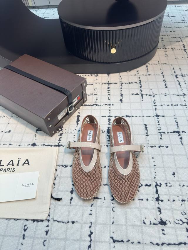 Alaia 2025 Lace-Up Fishnet Flat Ballet Shoes - Authentic Quality, Stress-Free St
