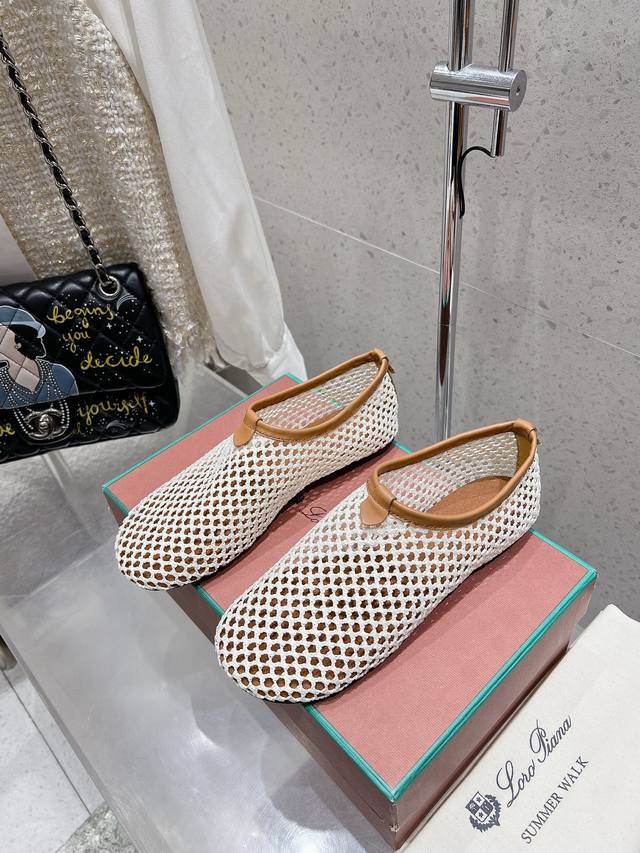 Premium Version Loro Piana Lp Knitted Mesh Flat Ballet Shoes New Arrival Raw Sho