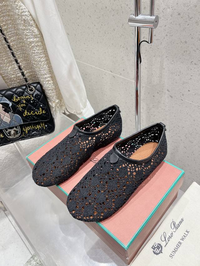 Premium Version Loro Piana Lp Knitted Mesh Flat Ballet Shoes New Arrival Raw Sho