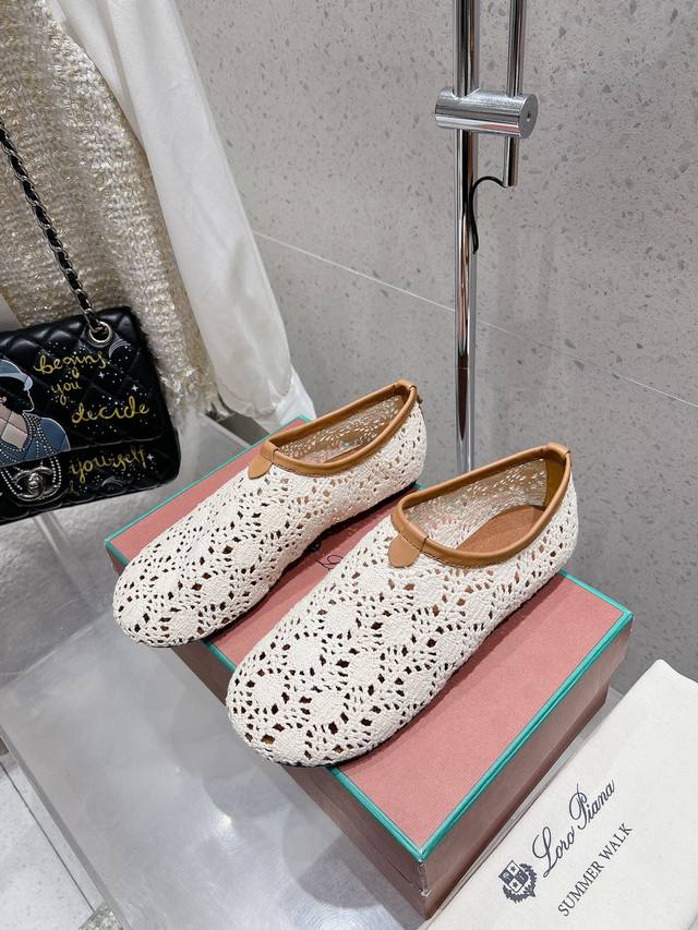 Premium Version Loro Piana Lp Knitted Mesh Flat Ballet Shoes New Release Raw Sho