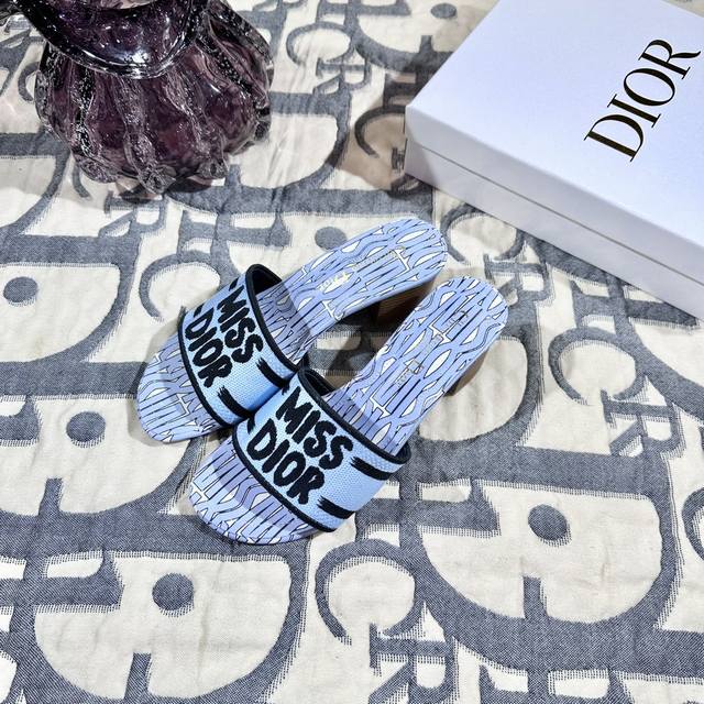 Manufacturer: Dior Miss Dior Series Chunky Heel Slippers, Letter Embroidered Sli
