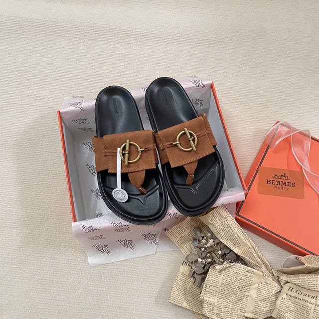 Orange Factory Price P Hermes Spring/Summer New Arrival Sun Buckle Thong Sandals