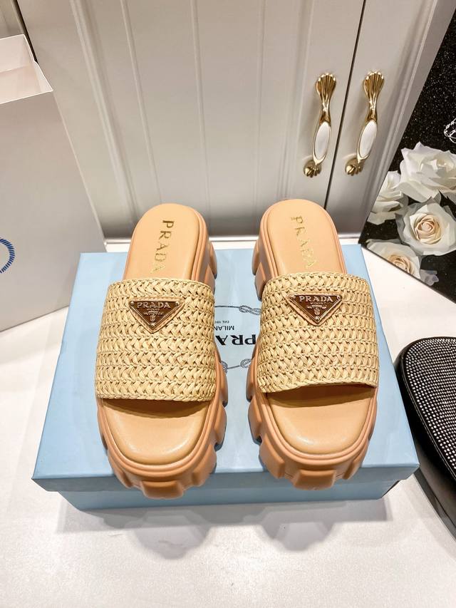 Factory: Prada New Arrival Woven Thick-Soled Slippers Hot New Arrival New Versio