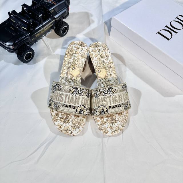 Manufacturer: Dior 2025 New Colorway Letter Embroidered Flip-Flops, One-Strap, C