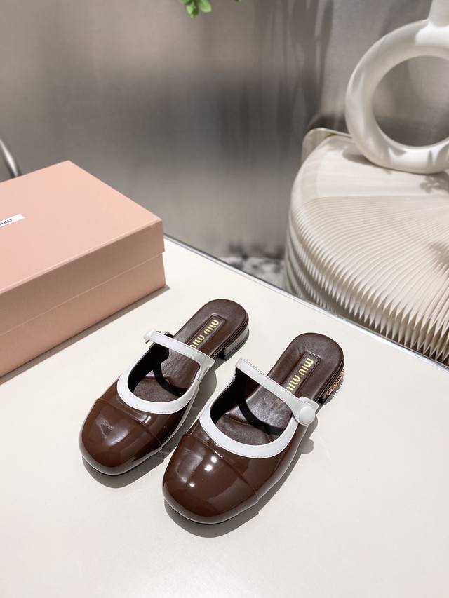 Factory Miu Miu 2025 Spring And Summer New Mary Jane Half Slippers The Color Mat