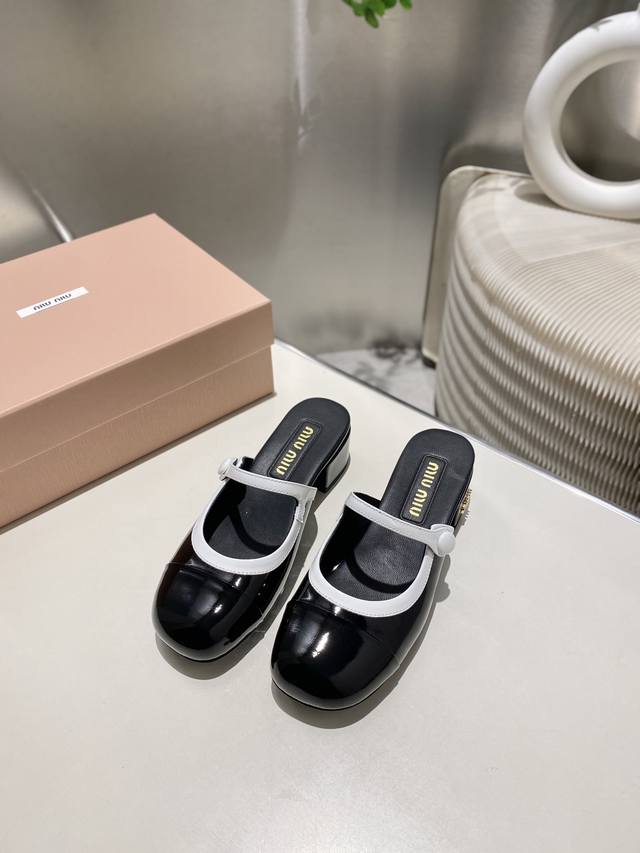 Factory Miu Miu 2025 Spring And Summer New Mary Jane Half Slippers The Color Mat