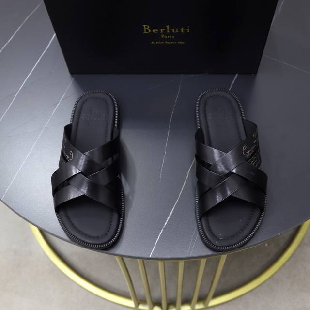 Factory Price Pp Berlut Top Grade Hand-Painted Cowhide Men's Slippers Fully Hand