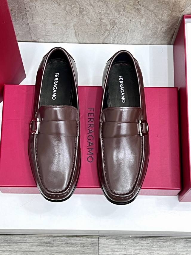 Ferragamo Men's Boutique Leather Shoes Upper Imported Cowhide Water-Dyed Cowhide
