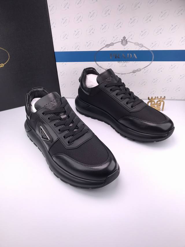 prad* Fetal Cowhide Ribbed Canvas Eva Ultra-Light Sole, High-Quality Men's Sh