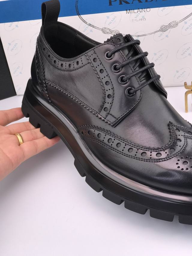 4Cm Thick Sole Prad* Ultra-Light Pu Thick Sole Fetal Cowhide High-End Big Hea