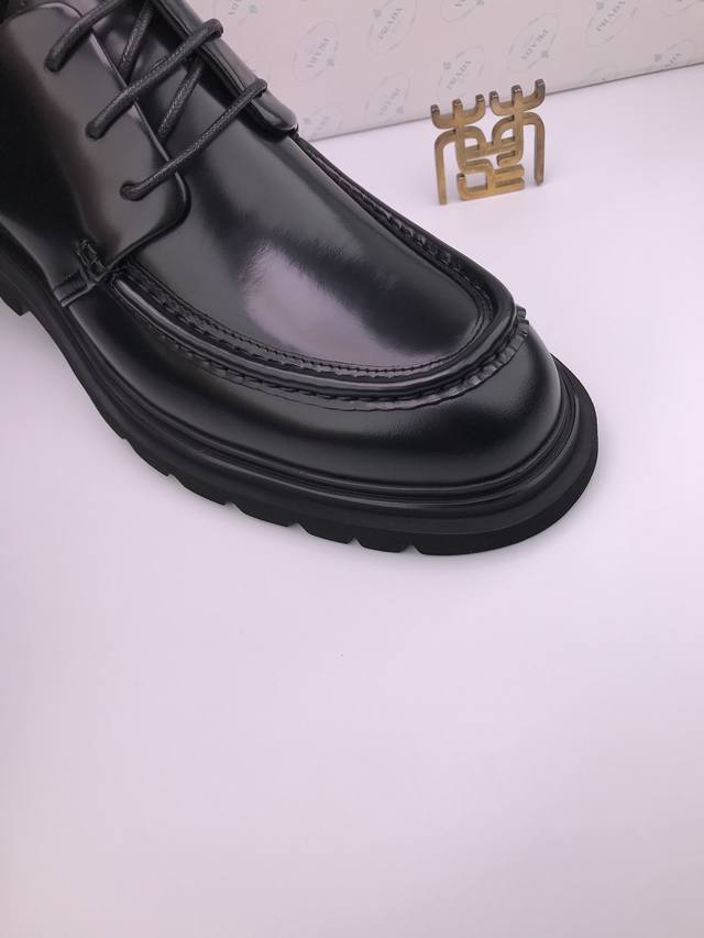 prad* Ultra-Light Foam Sole Open Edge Bead Cowhide Business Casual Shoes Impo