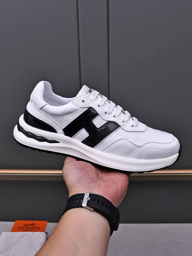 Hermes Men's Color-Blocked Sneakers Are Decorated With Textured Calfskin Details