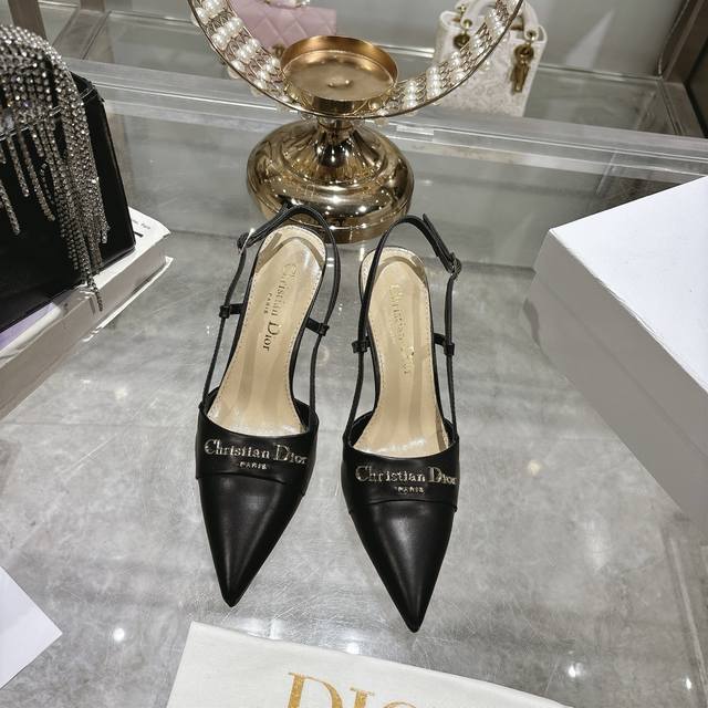 25Ss Early Spring New Dior D-My Hardware Letter Buckle Pointed High Heels Fla