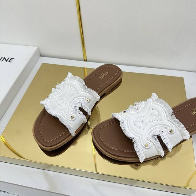 celine Celine 2025 Spring And Summer New Slippers Upper Uses Original Embroid