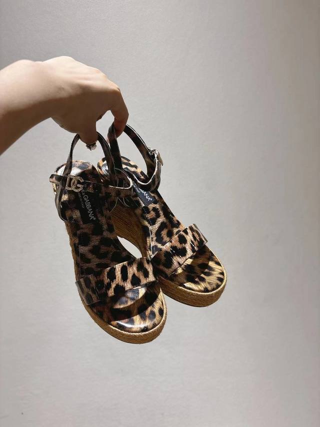 New 35-41 Size Genuine Leather Outsole Hemp Rope Wedge Sandals Sheepskin Print L