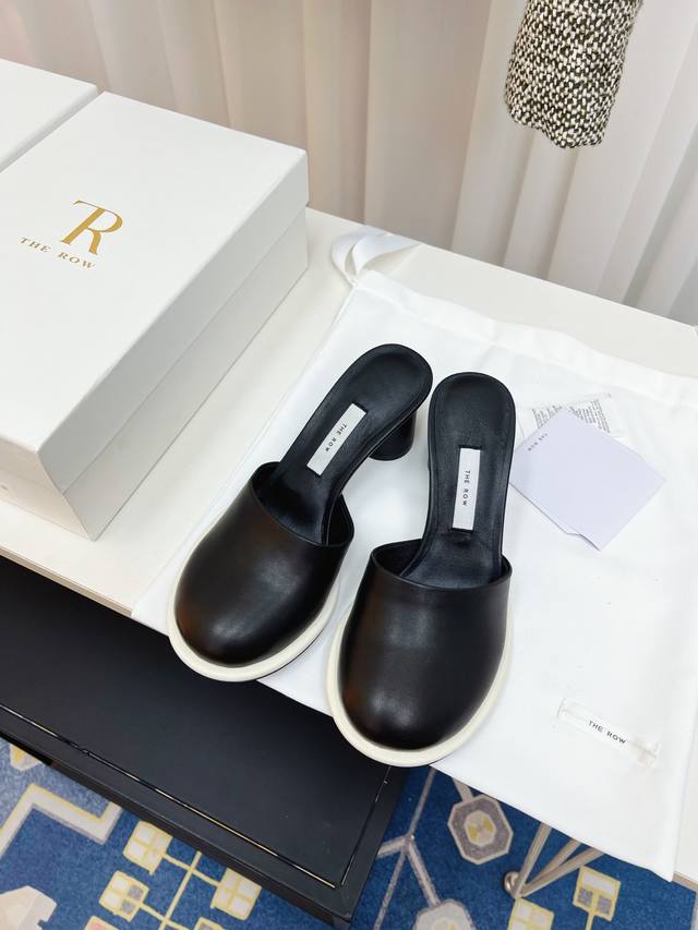 Niche Fashion Brand The Row French Simple Round-Toe Heel Slippers Retro Temperam