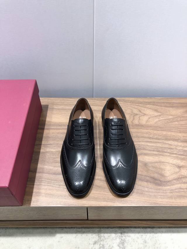 Ferragamo Men's Boutique Leather Shoes Upper Imported Cowhide Water-Dyed Cowhide