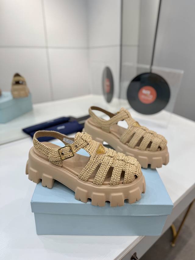 Factory P Price Prada Woven Thick-Soled Sandals Are Super Popular. The Latest Sp