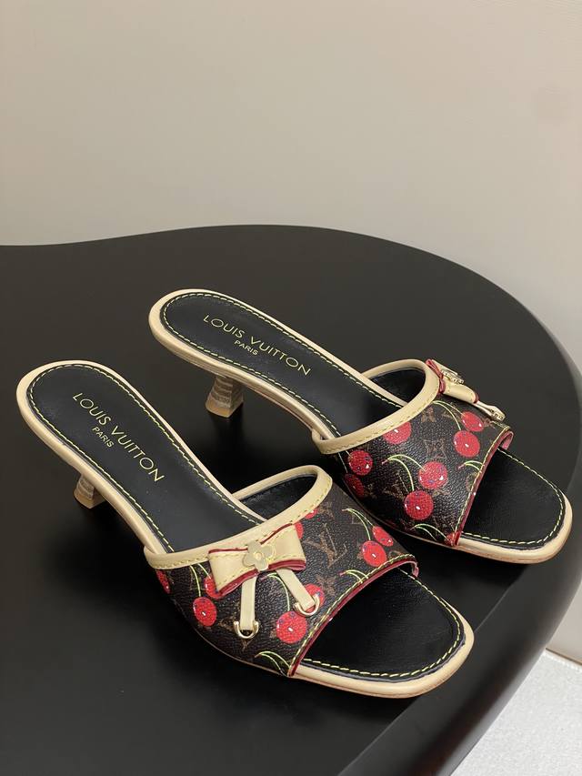Cherry Series 25Ss New Louis Vuitton Lv Kitten Heel Bow Sandals Kitten Heel Sand