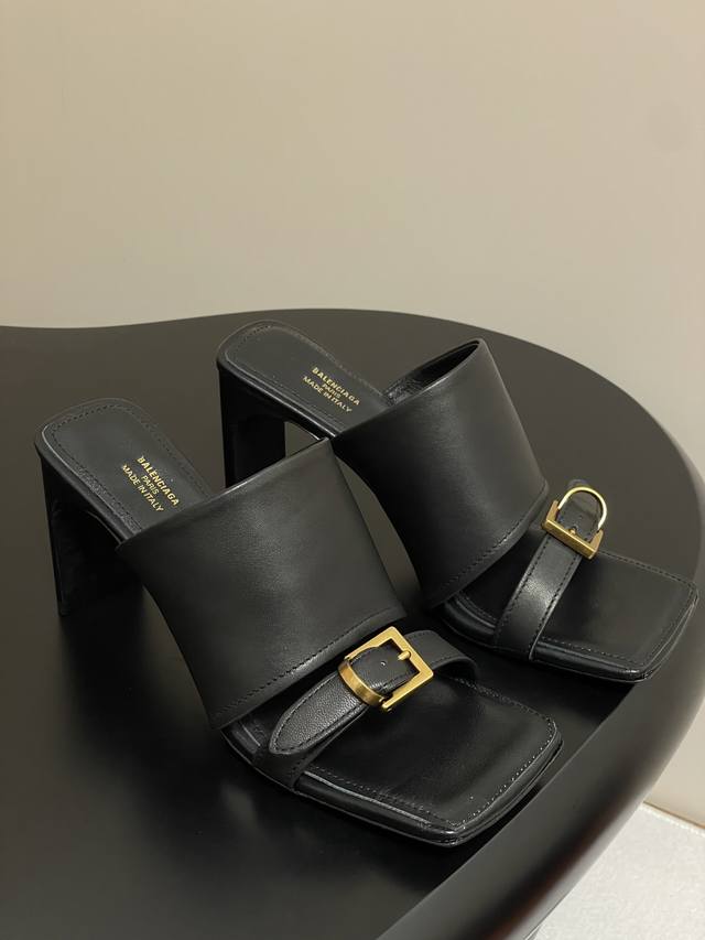25 New Spring And Summer Balenciaga Square-Toed Buckled High-Heeled Slippers