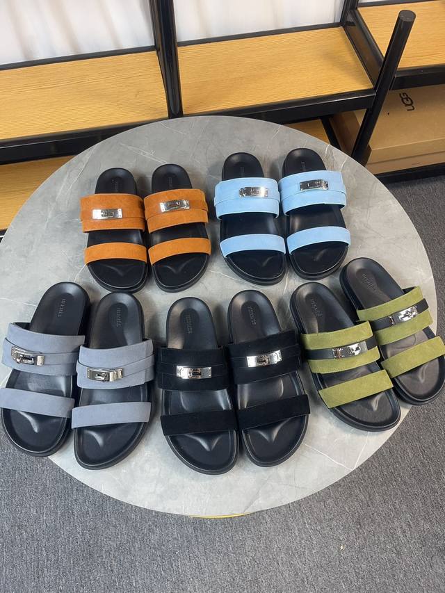 h Classic Couple Belt Buckle Slippers Hermes Spring And Summer Sandals Series