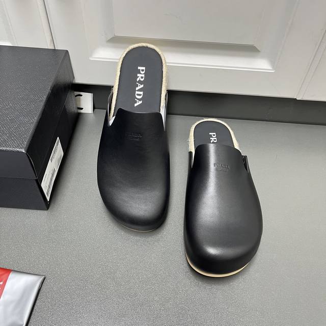 prada Genuine Leather Men's Half-Slippers In Four Colors This Fashionable And